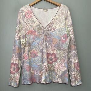 Xcit USA Size XL Embellished Ruched Floral Knit Tee Top Fairycore Y2K Pastel